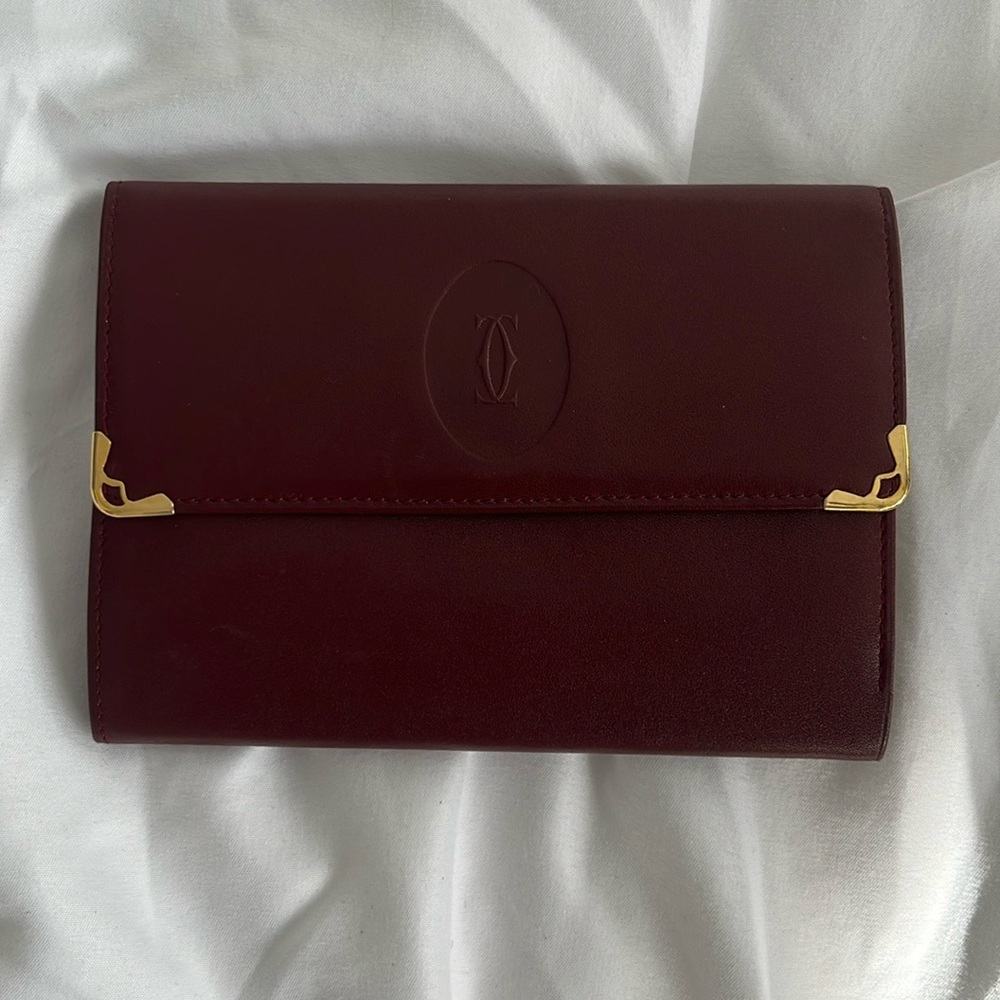 Cartier Paris VINTAGE Bordeaux Leather Three Origami Wallet Mastline